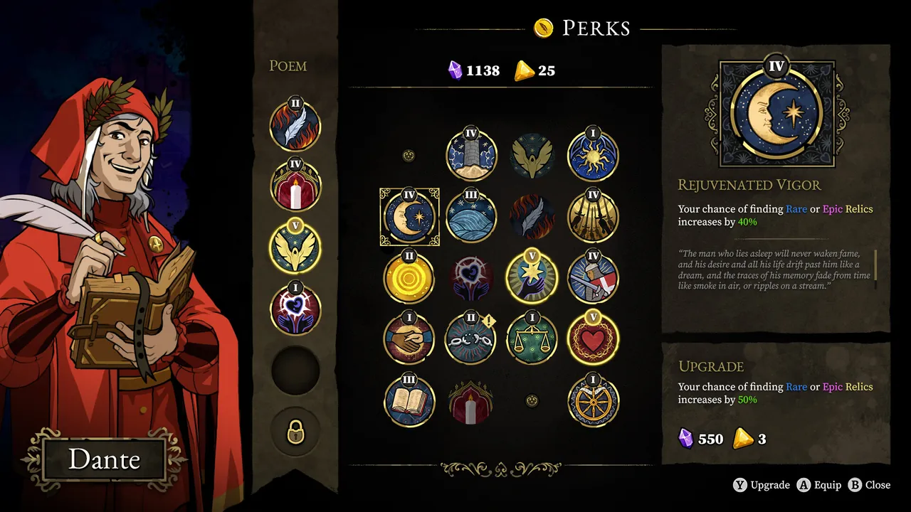 Official 33 Immortals Perks screen showing a permanent progression choice